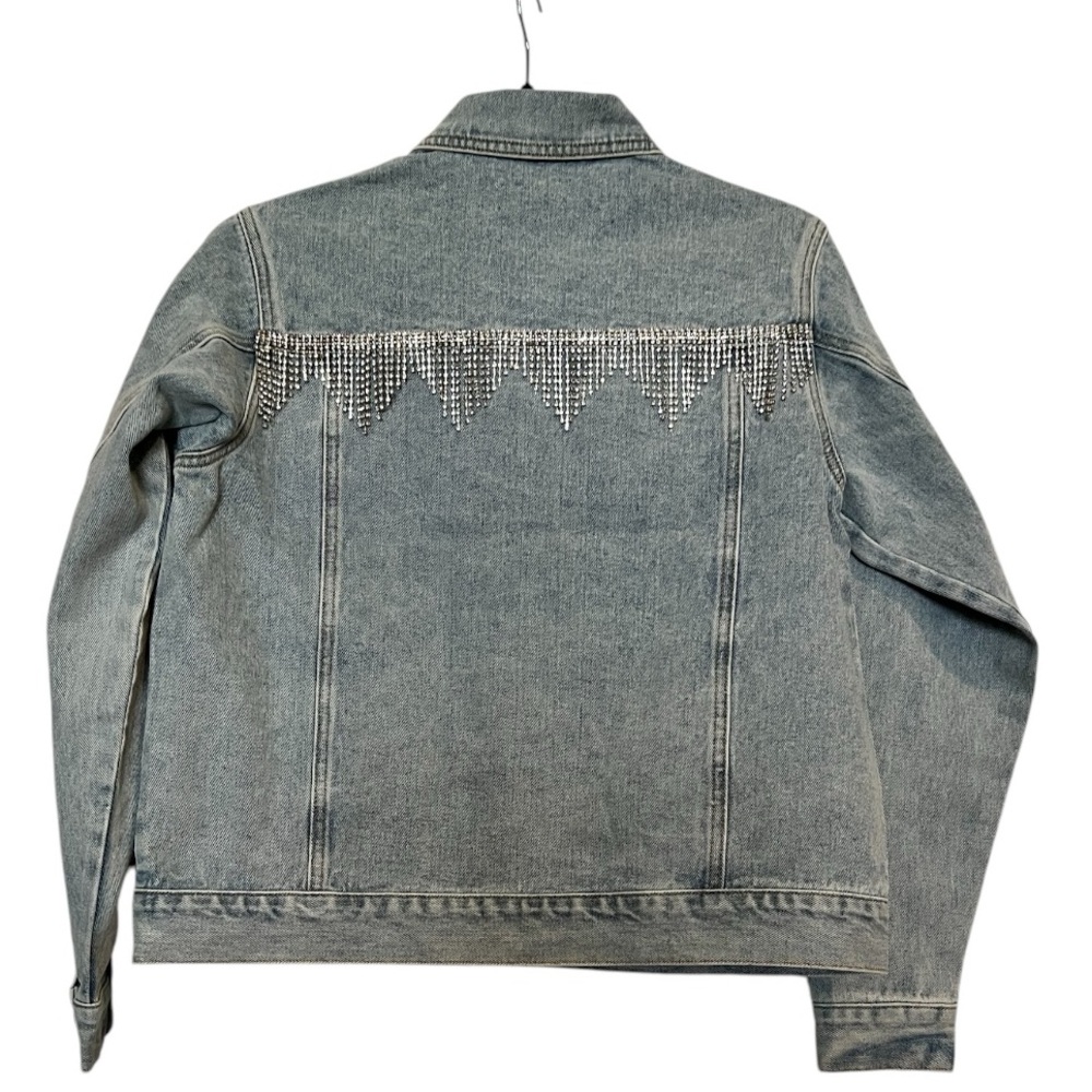 Saltwater Luxe stone wash distressed Embellished Rhinestone Denim Jacket S/M - Picture 2 of 14